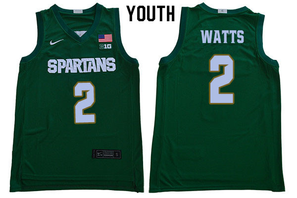 Youth Michigan State Spartans #2 Mark Watts NCAA Nike Authentic Green 2020 College Stitched Basketball Jersey VT41B28AQ